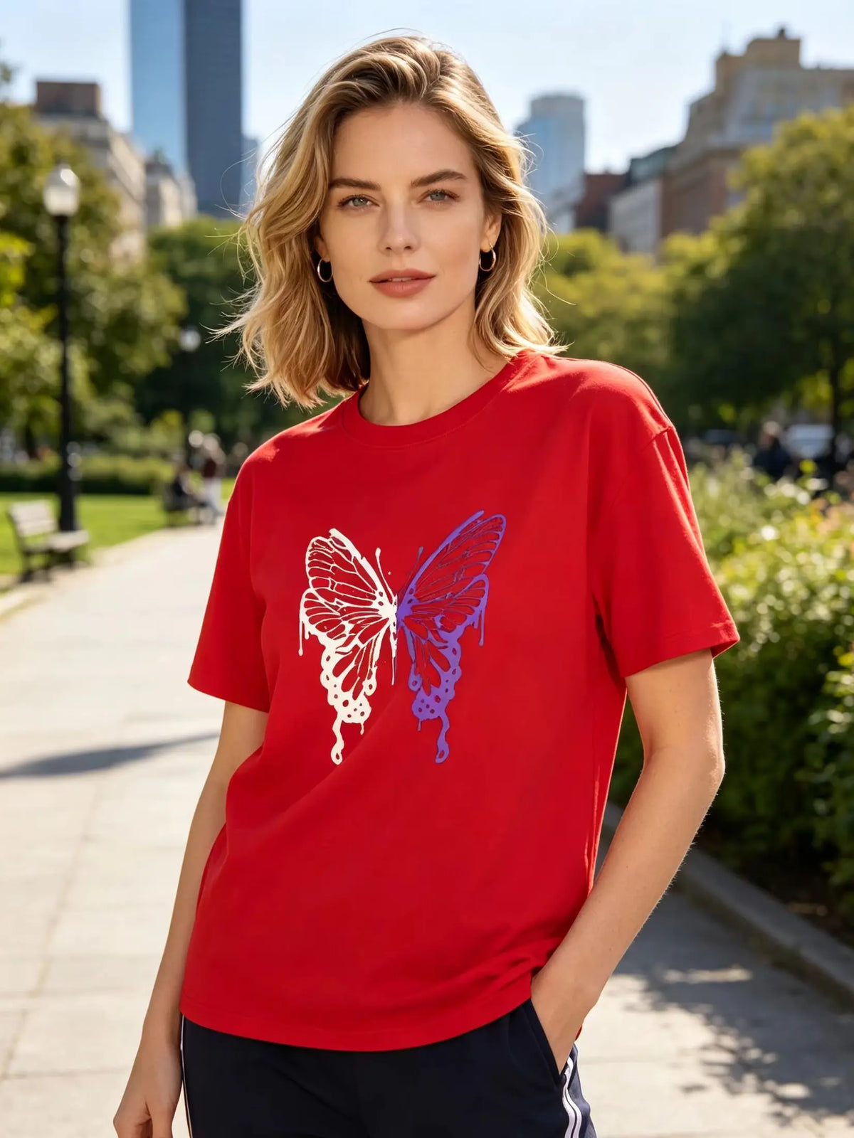 Women's 100% Cotton Butterfly Print T-Shirt | Casual Tee Cotton T-Shirt QXL