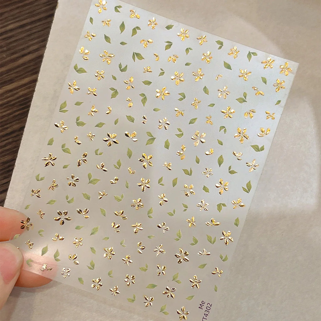 5D Golden Green Leaf Flower Nail Art Stickers | Adhesive Decals Nail Art Stickers QXL