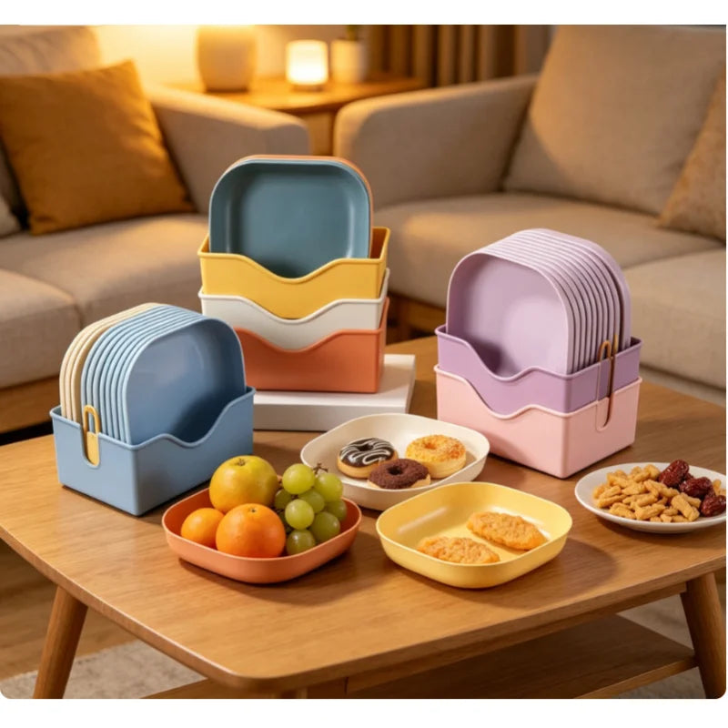 10-Pack Reusable Oval Snack & Dessert Plates with Candy Base Serving Plates Set QXL