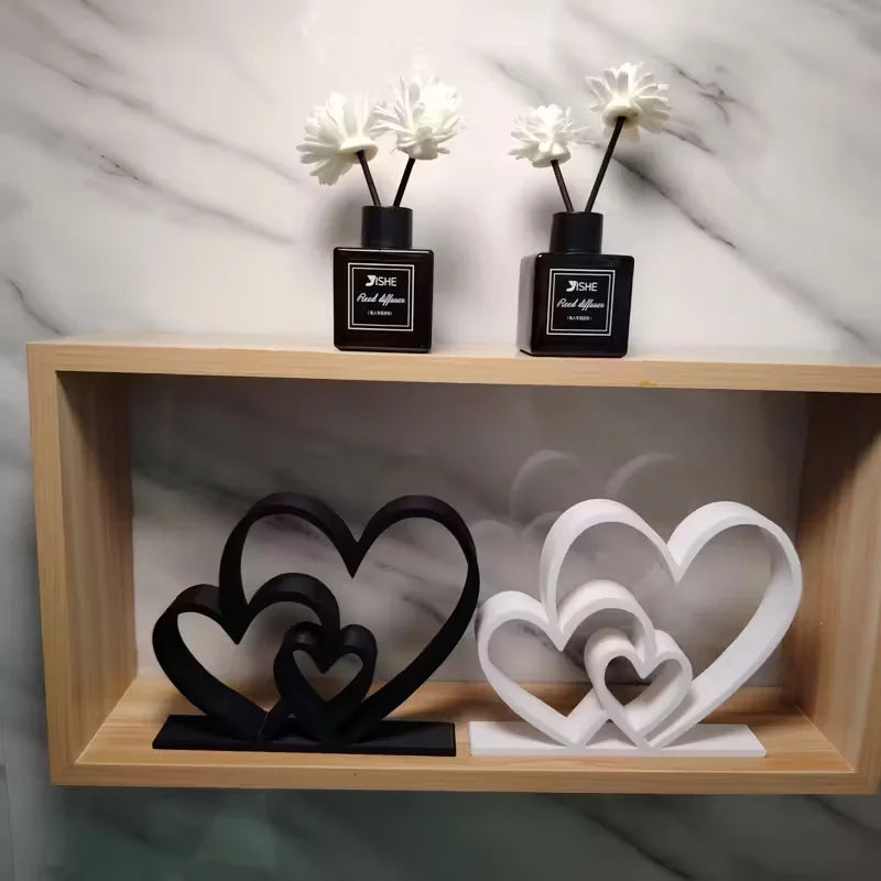 Black & White Heart Statue | Desk & Bookshelf Decor Gift Decorative Figurine QXL