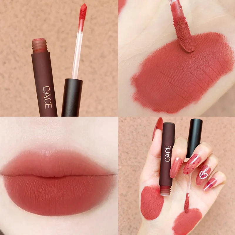 CACE 4-Pc Matte Liquid Lip Gloss Set + Silver Necklace Gift Liquid Lip Gloss Set QXL