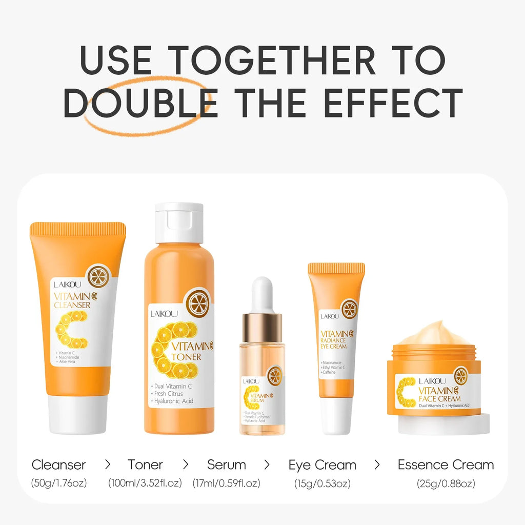 LAIKOU Vitamin C 5-Piece Skincare Set | Brighten & Hydrate Vitamin C Skincare Set QXL