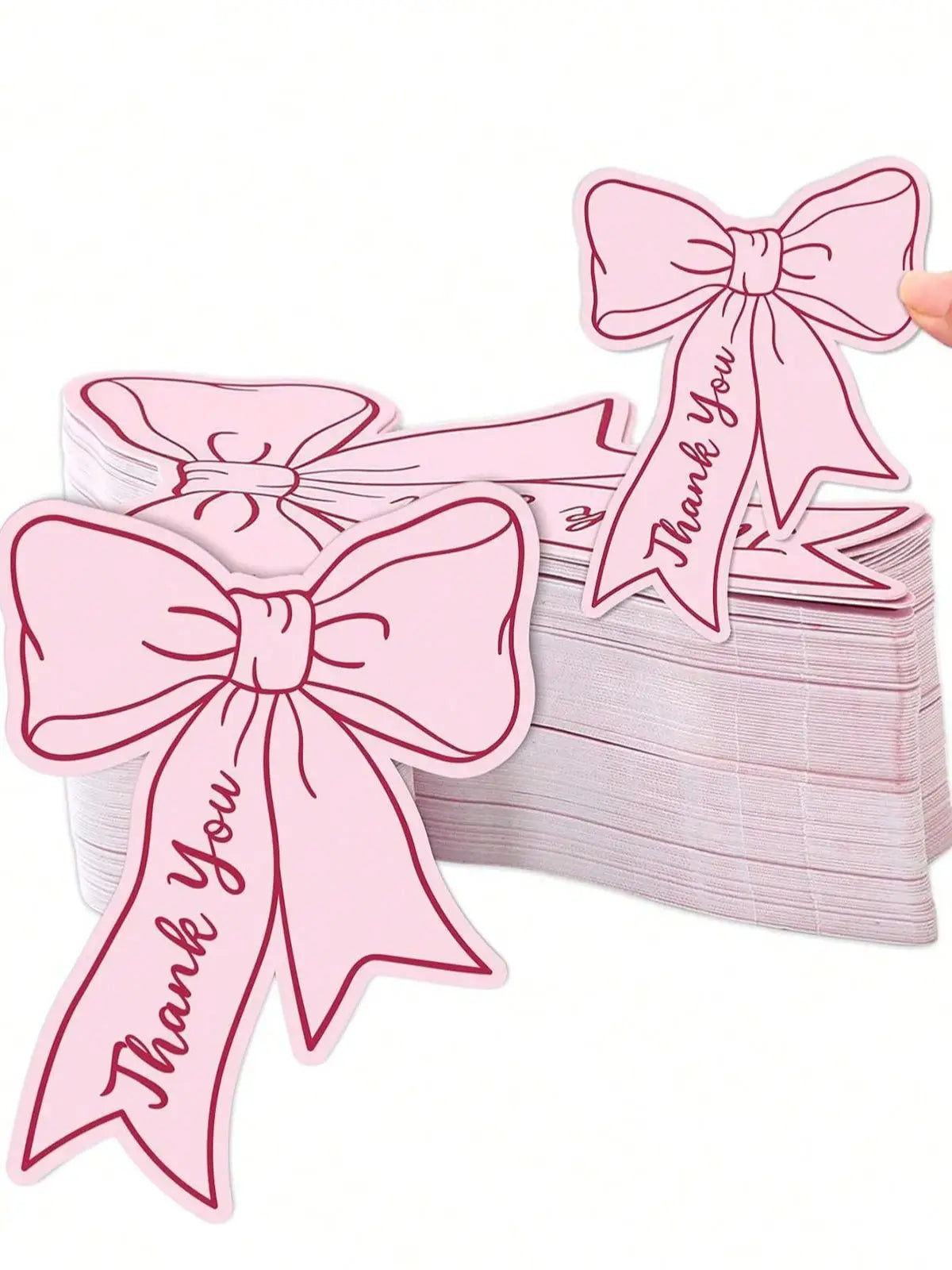 50-Pack Pink & Blue Bow Thank You Cards | Blank Place Cards Thank You Cards QXL Pink 50pcs