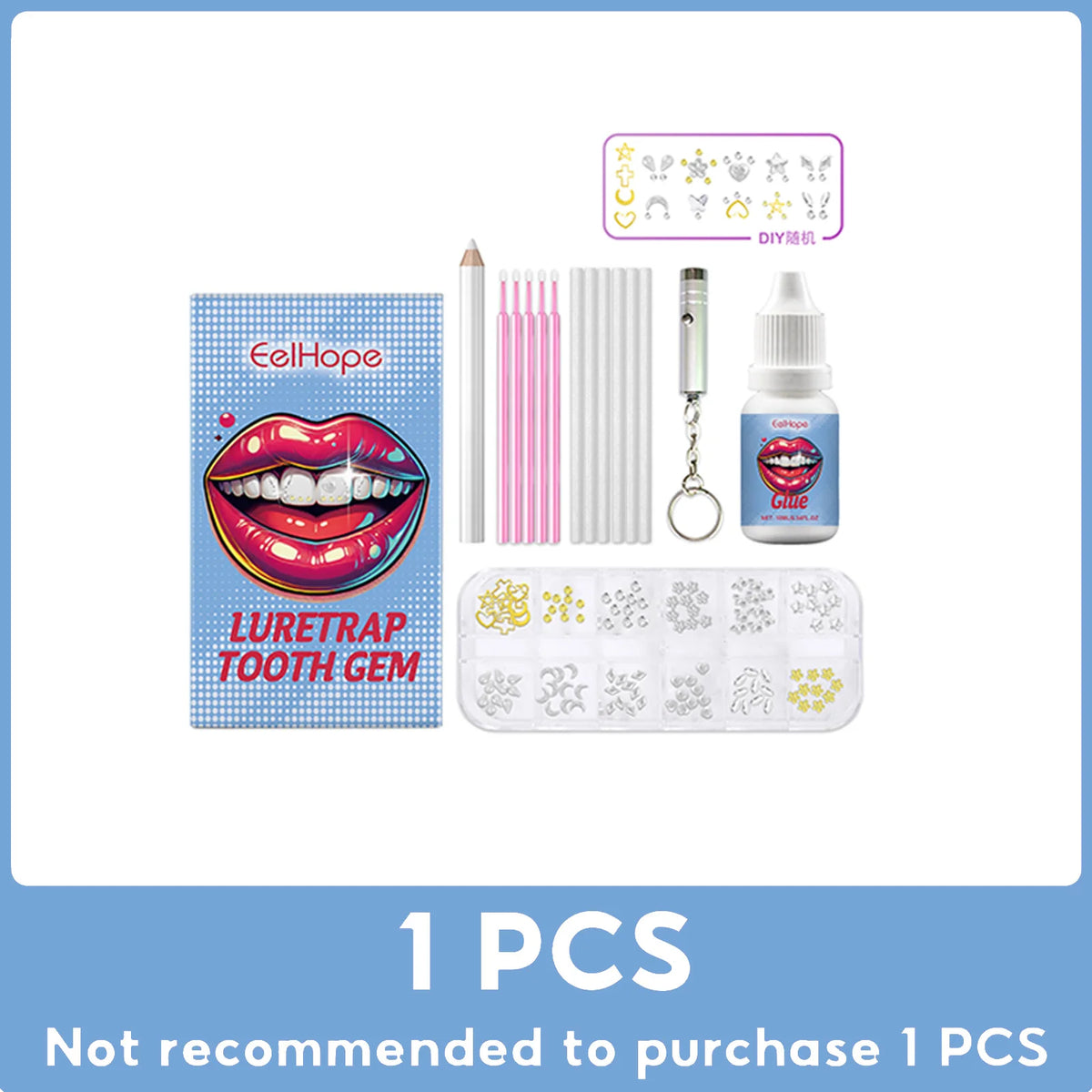 DIY Tooth Gems Kit – 120 Crystals, UV Glue & Lamp Included Tooth Gem Kit QXL 1set
