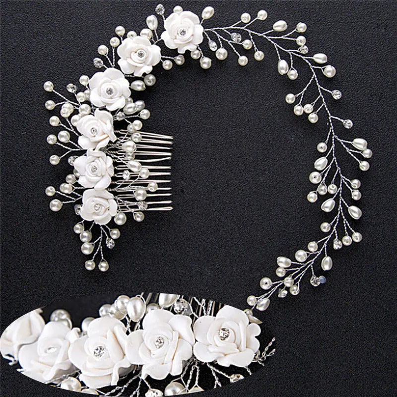 Bridal Pearl Hair Comb | Handmade Flower Wedding Accessory Bridal Hair Comb QXL
