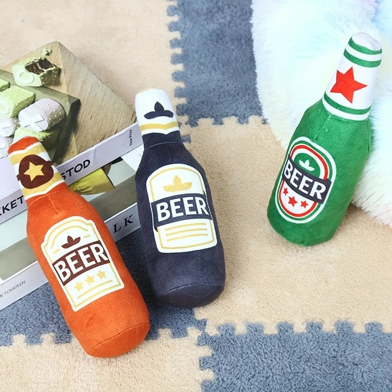 Beer Bottle Squeaky Dog Toy | Plush Bite-Resistant Chew Toy Squeaky Dog Toy QXL