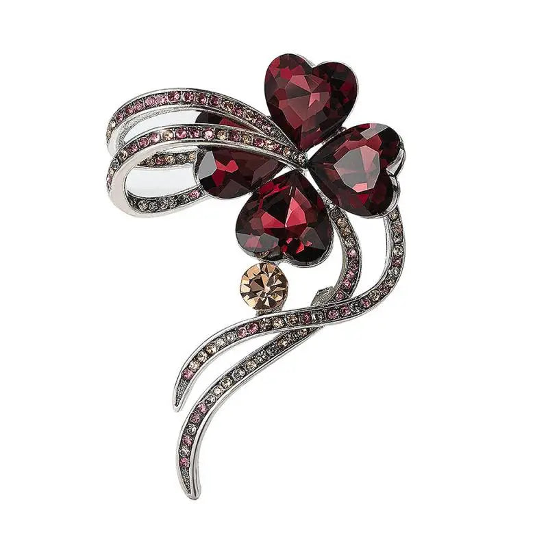 Rhinestone Crystal Four Leaf Clover Brooch for Women Fashion Brooch Pin QXL A1