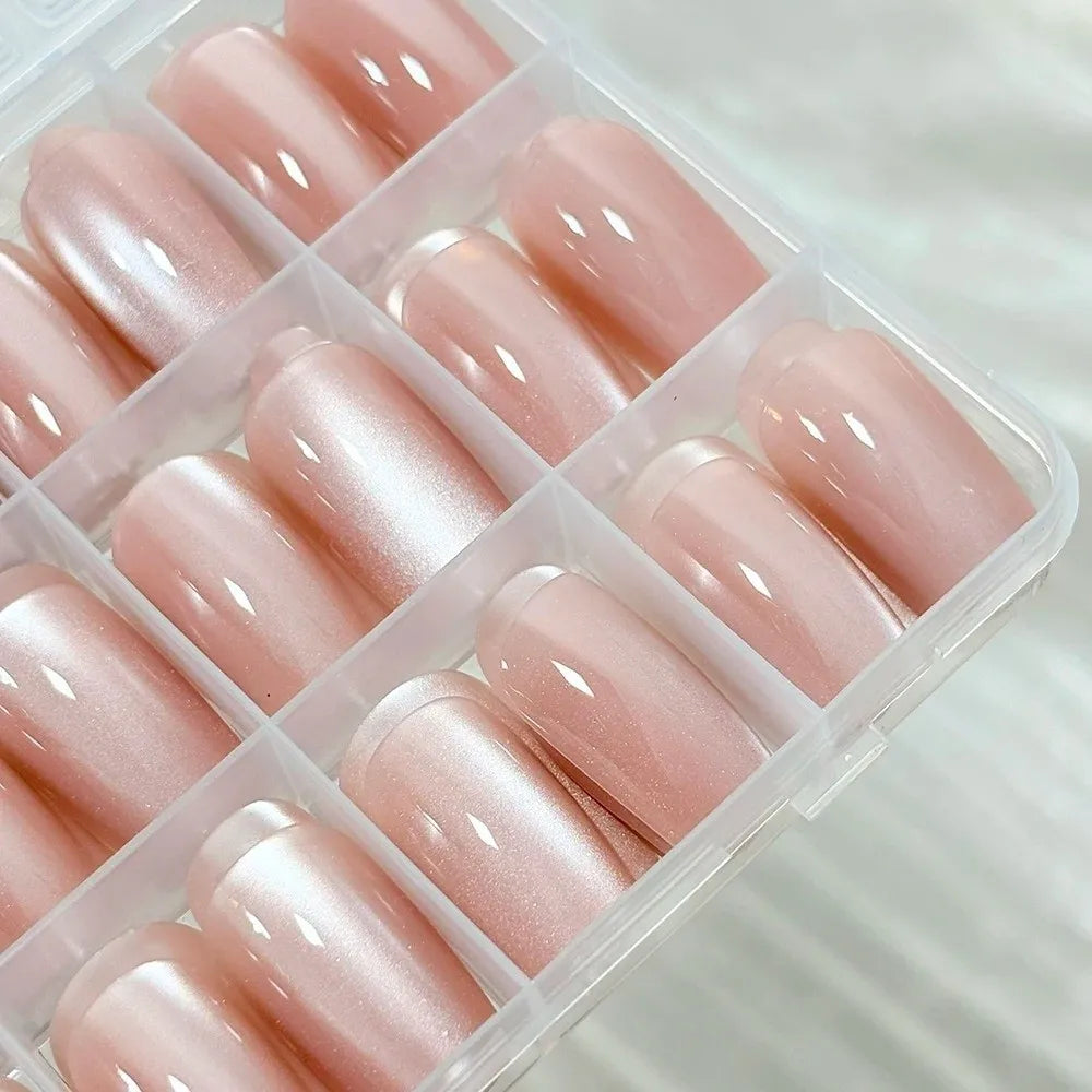 144-Pc Cat Eye Ballet Press-On Nails | Nude Glossy Medium Press-On Nail Tips QXL