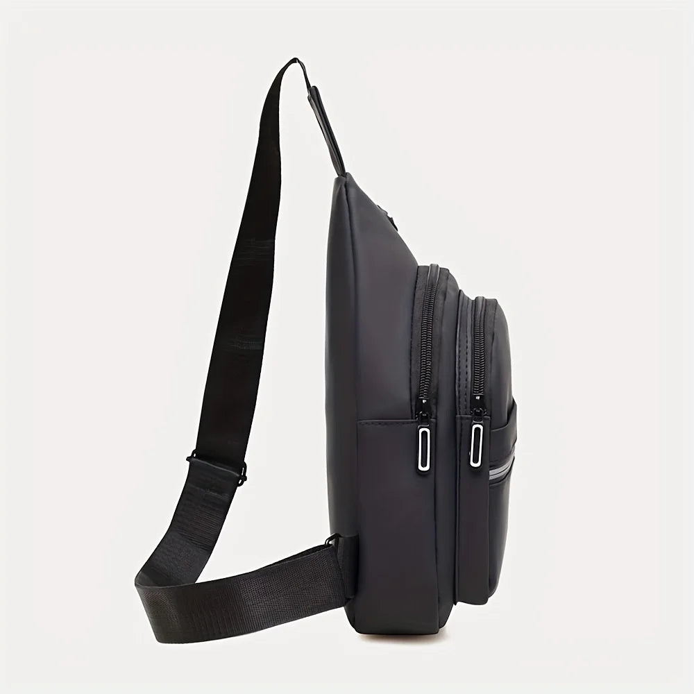 Men's PU Leather Chest Bag | Large Capacity Travel Sling Chest Sling Bag QXL