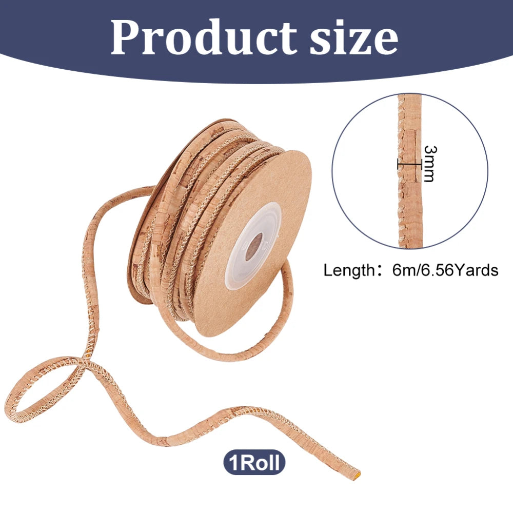 6.56 Yard Tan Cork Rope 1/8" | Braided Cord for Crafts & Jewelry Craft Cork Rope QXL AECH04-11378