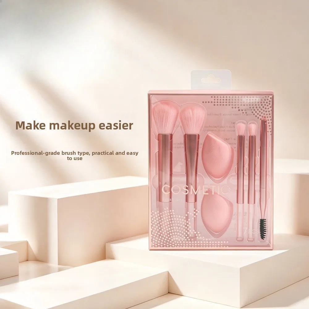 7-Piece Makeup Brush & Sponge Set | Rose Gold Handle Makeup Brush Set QXL Style 1