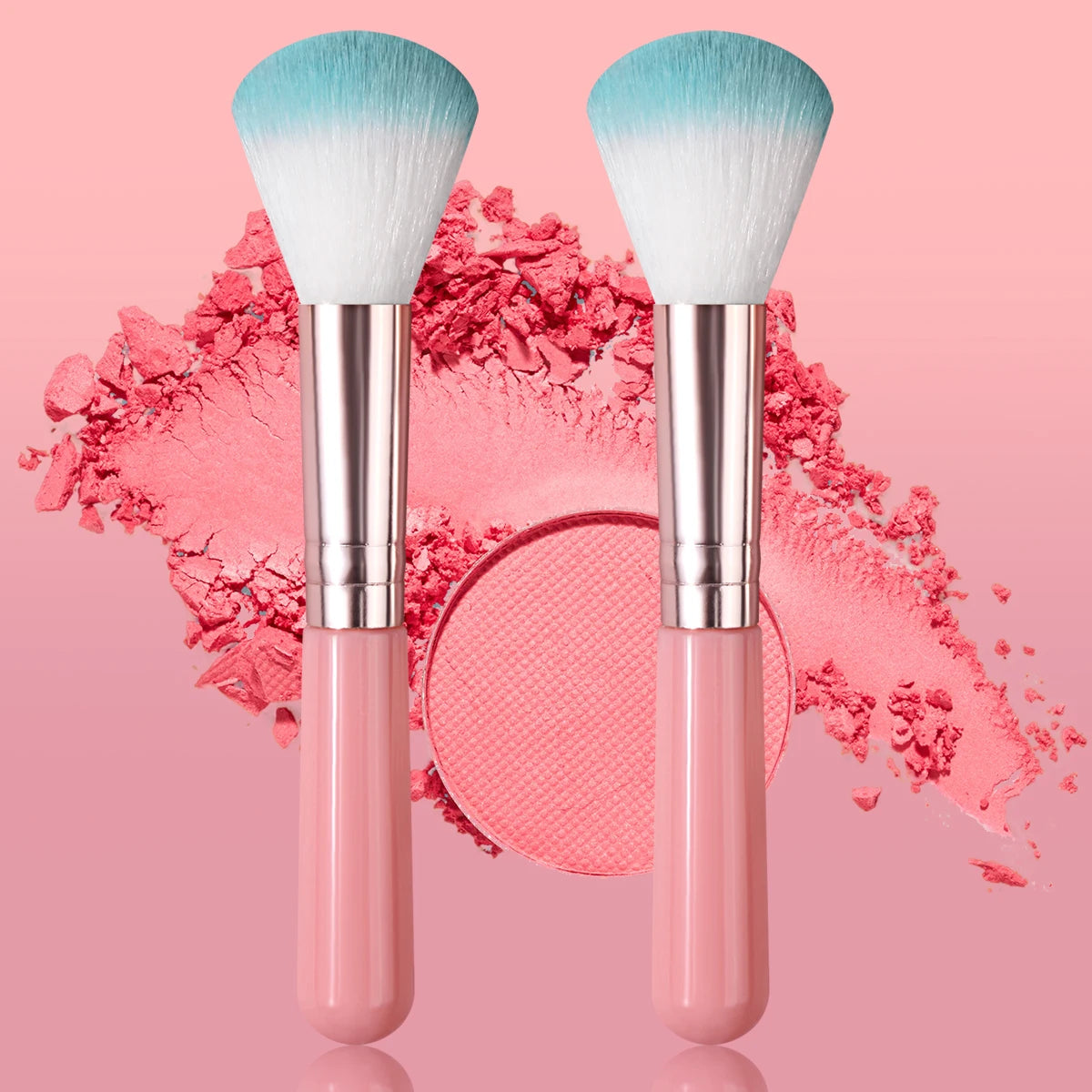 KOSSHOW 2-Pack Pink Fluffy Blush & Highlighter Brush Set Blush Brush Set QXL Pink