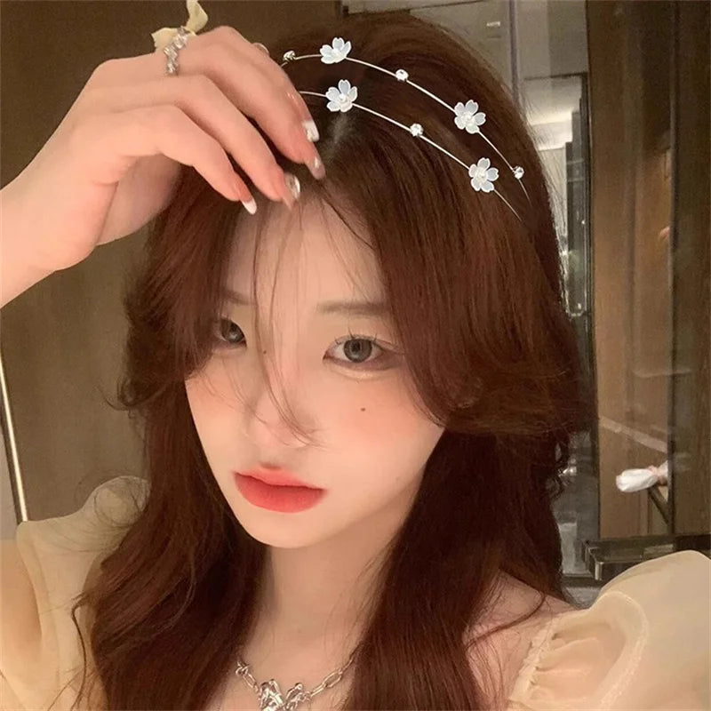 Double Layer Metal Rhinestone Flower Headband for Women Rhinestone Headband QXL