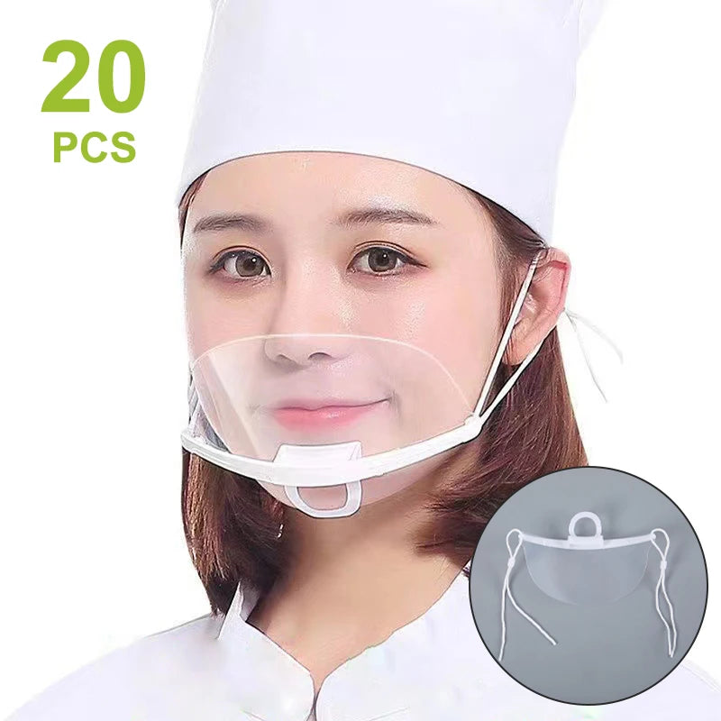 20-Pack Clear Transparent Catering Face Masks | Anti-Splash Catering Face Mask QXL
