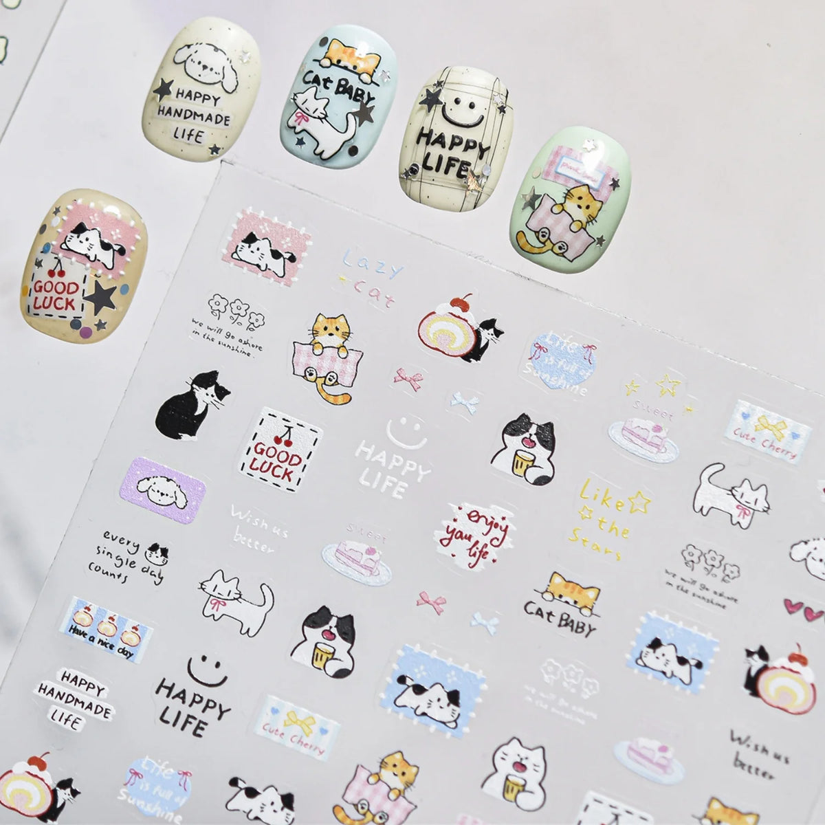 5D Embossed Cat & Donut Nail Art Stickers | DIY Nail Decals Nail Art Stickers QXL
