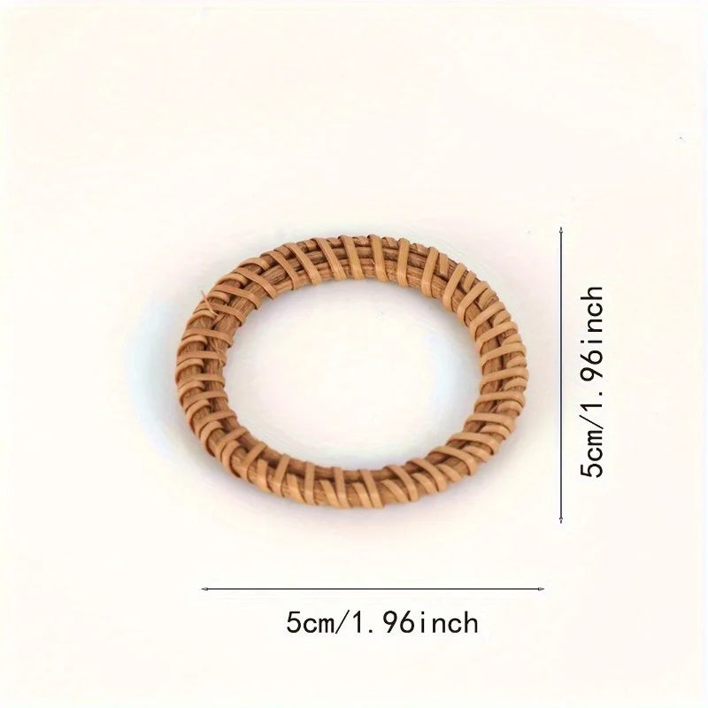 Bohemian Bamboo Rattan Napkin Rings | Rustic Woven Table Decor Napkin Rings QXL