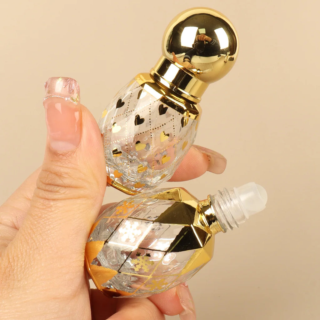 10ml Gold Heart Roll-On Perfume Glass Bottle | Golden Ball Cap Roll-On Perfume Bottle QXL