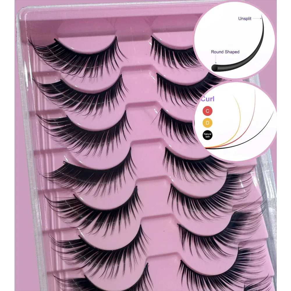Korean Manga False Lashes 10 Pairs | Natural Brown Cluster Kit False Lash Kit QXL