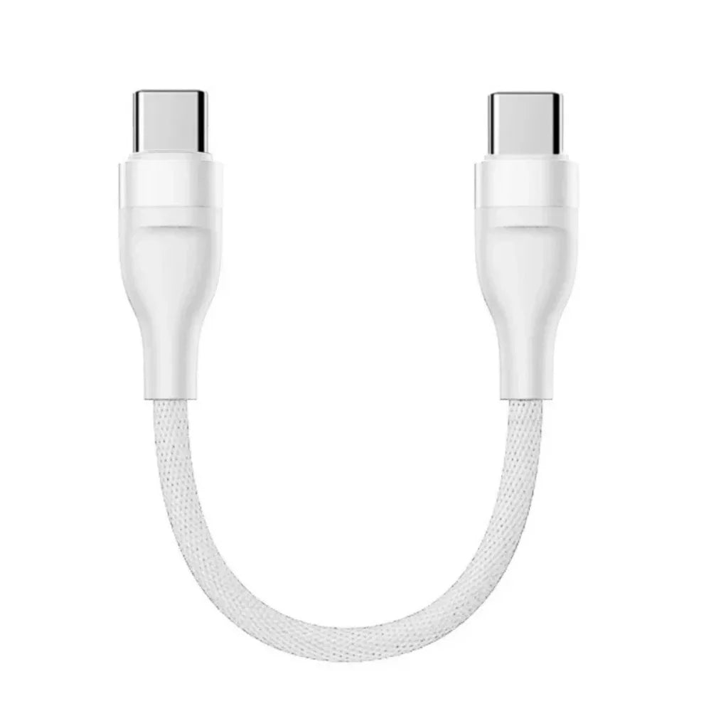60W USB-C Fast Charging Cable 0.25M Braided Short Cord USB-C Charging Cable QXL WHITE 0.25m