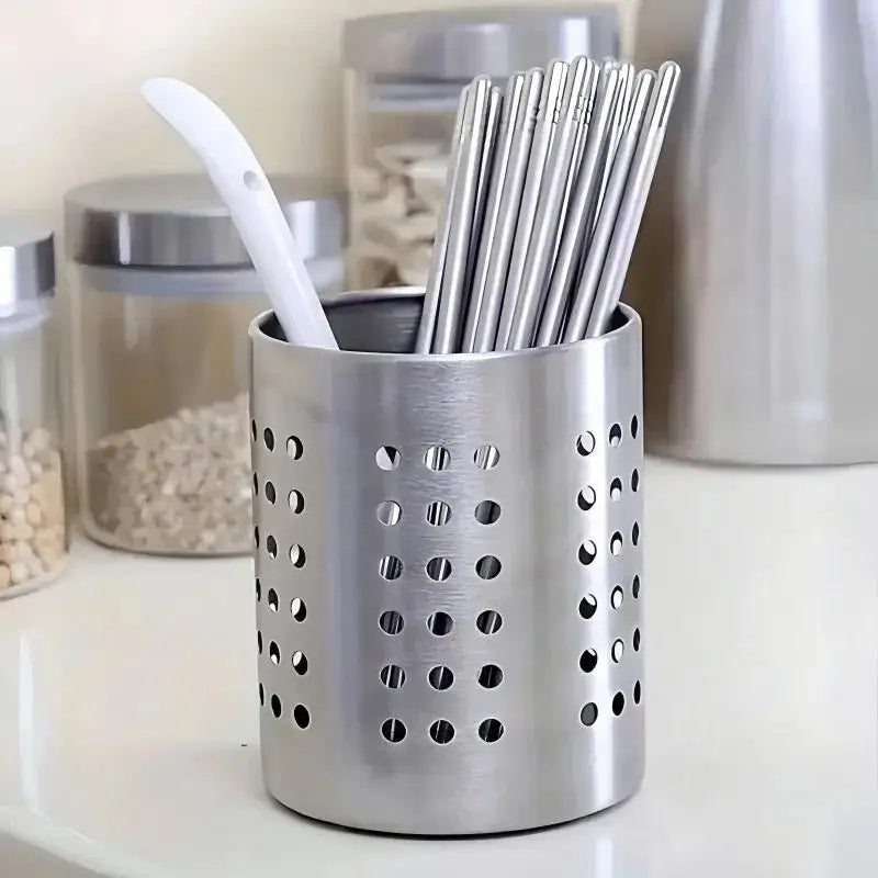 Stainless Steel Cylindrical Cutlery & Chopstick Holder Utensil Holder QXL