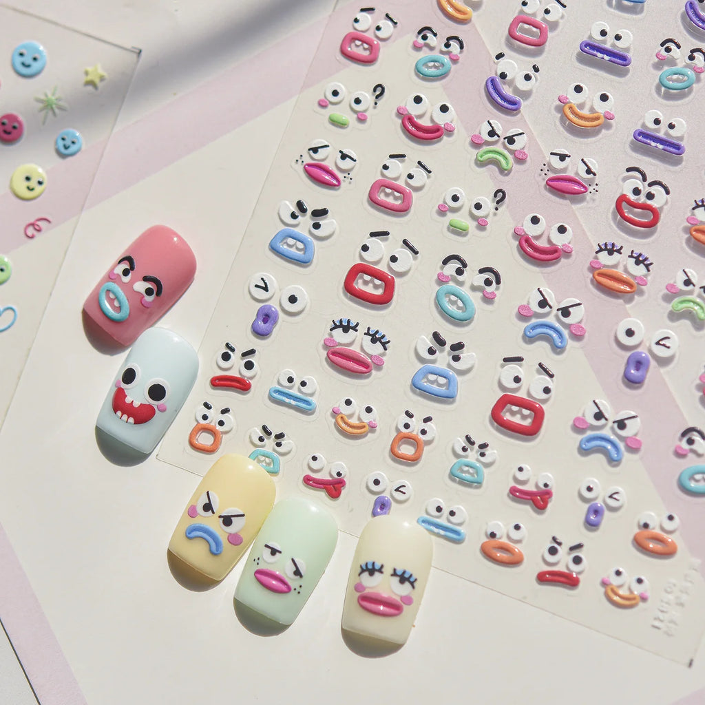 5D Cartoon Nail Stickers | Smiley Monster Star Heart Decals Nail Art Stickers QXL