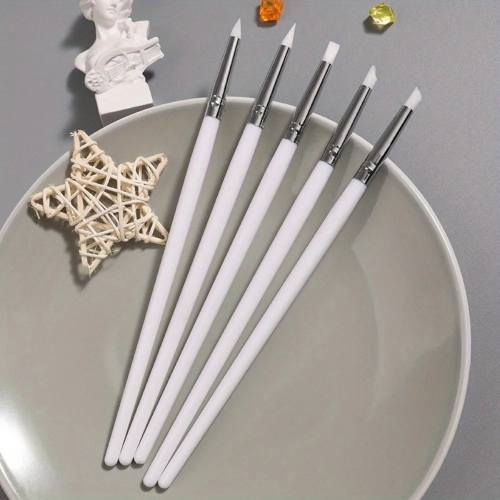 5-Pack Silicone Nail Art Brushes | 3D UV Gel Sculpting Pen Set Nail Art Brush Set QXL