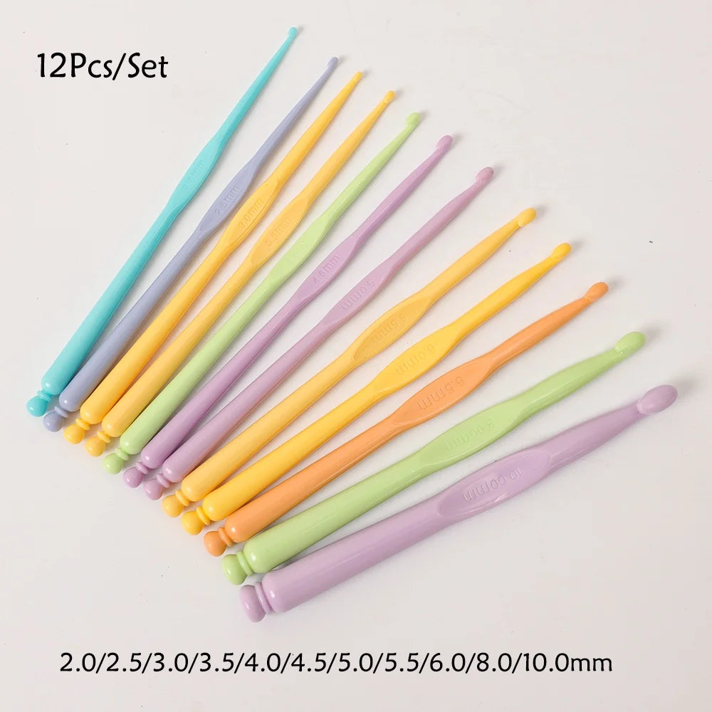 12-Piece Crochet Hook Set 2–10mm | Colorful Plastic Knitting Crochet Hook Set QXL 12Pcs
