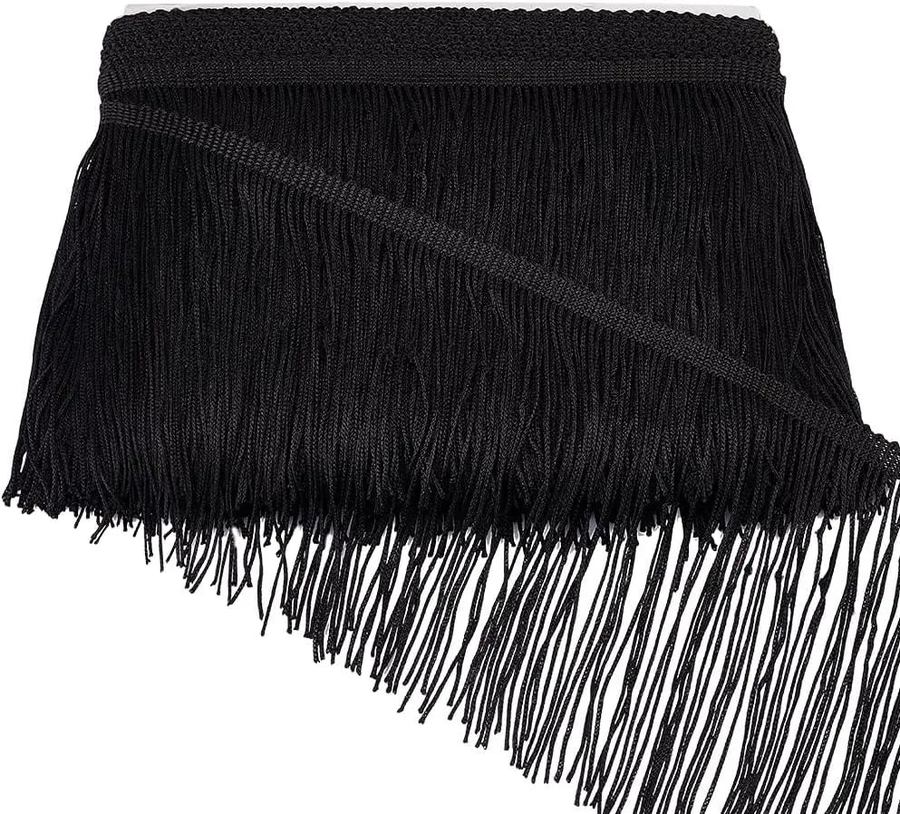 10 Yard Black Tassel Fringe Trim 5.9" | Polyester Sewing Lace Tassel Fringe Trim QXL AECH04-14889