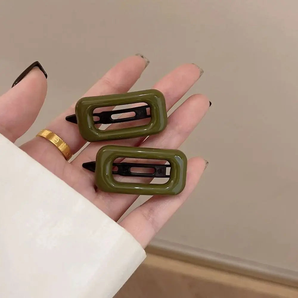 Korean Square Hair Clips | Morandi Color Barrettes – 1 Pair Hair Clip Barrettes QXL green