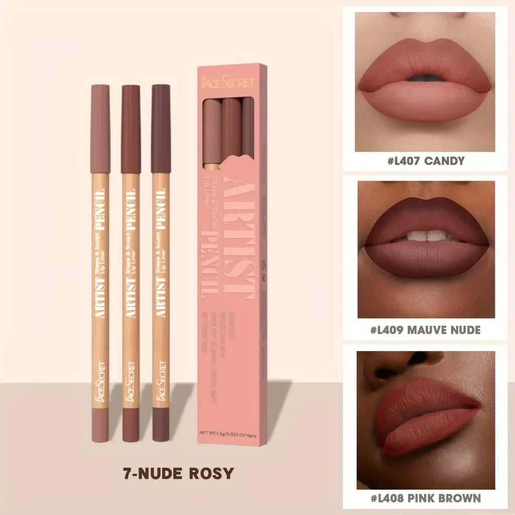 3-Pack Nude Matte Lip Liner Set | Waterproof Lip Pencil Lip Liner Set QXL