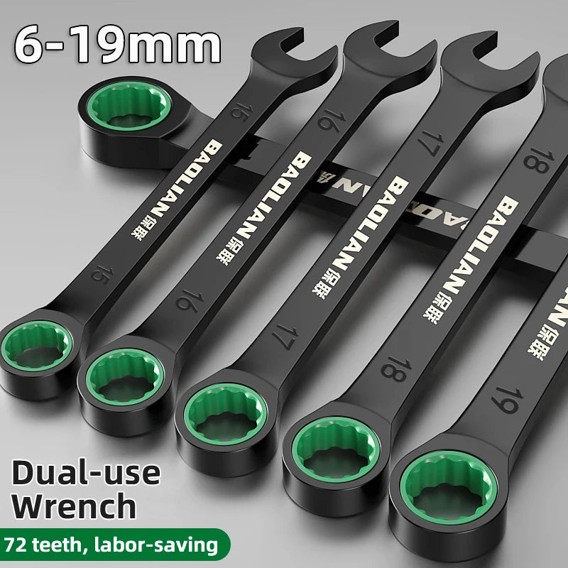 72-Tooth Dual-End Ratchet Combination Wrench | Cr-V Steel Ratchet Combination Wrench QXL