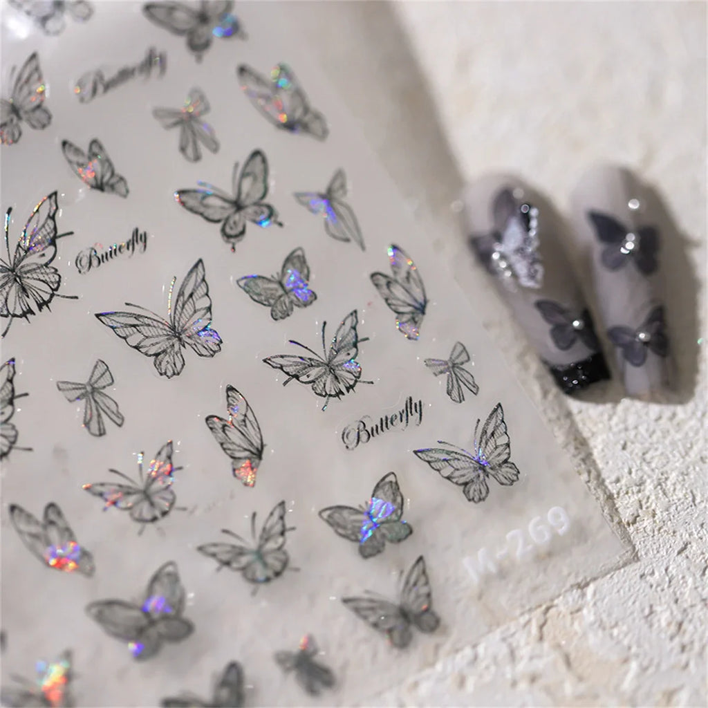 5D Black Butterfly Nail Stickers | Kawaii Glitter Decals Nail Art Stickers QXL