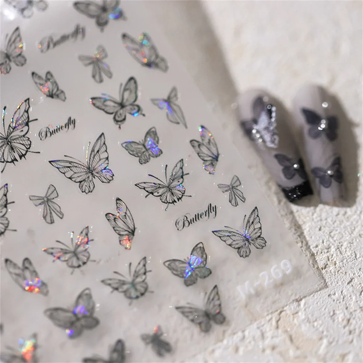 5D Black Butterfly Nail Stickers | Kawaii Glitter Decals Nail Art Stickers QXL