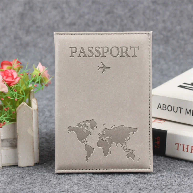PU Leather Passport Cover | World Map Travel Organizer Case Passport Cover QXL GRAY