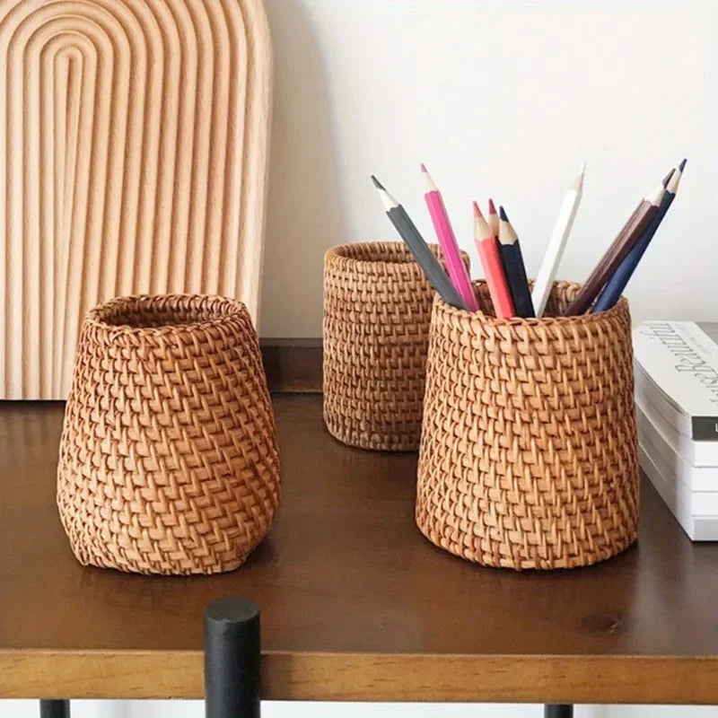 Rattan Pen Holder | Desk Organizer for Home, Office & School Desk Pen Holder QXL