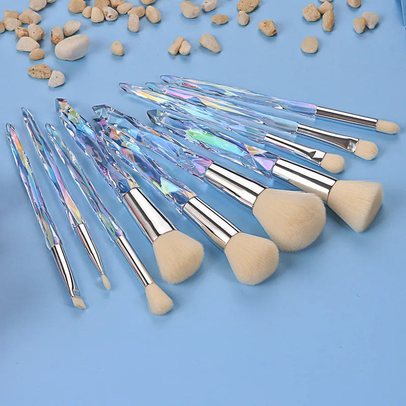 10-Piece Crystal Makeup Brush Set | Powder, Blush & Eye Makeup Brush Set QXL