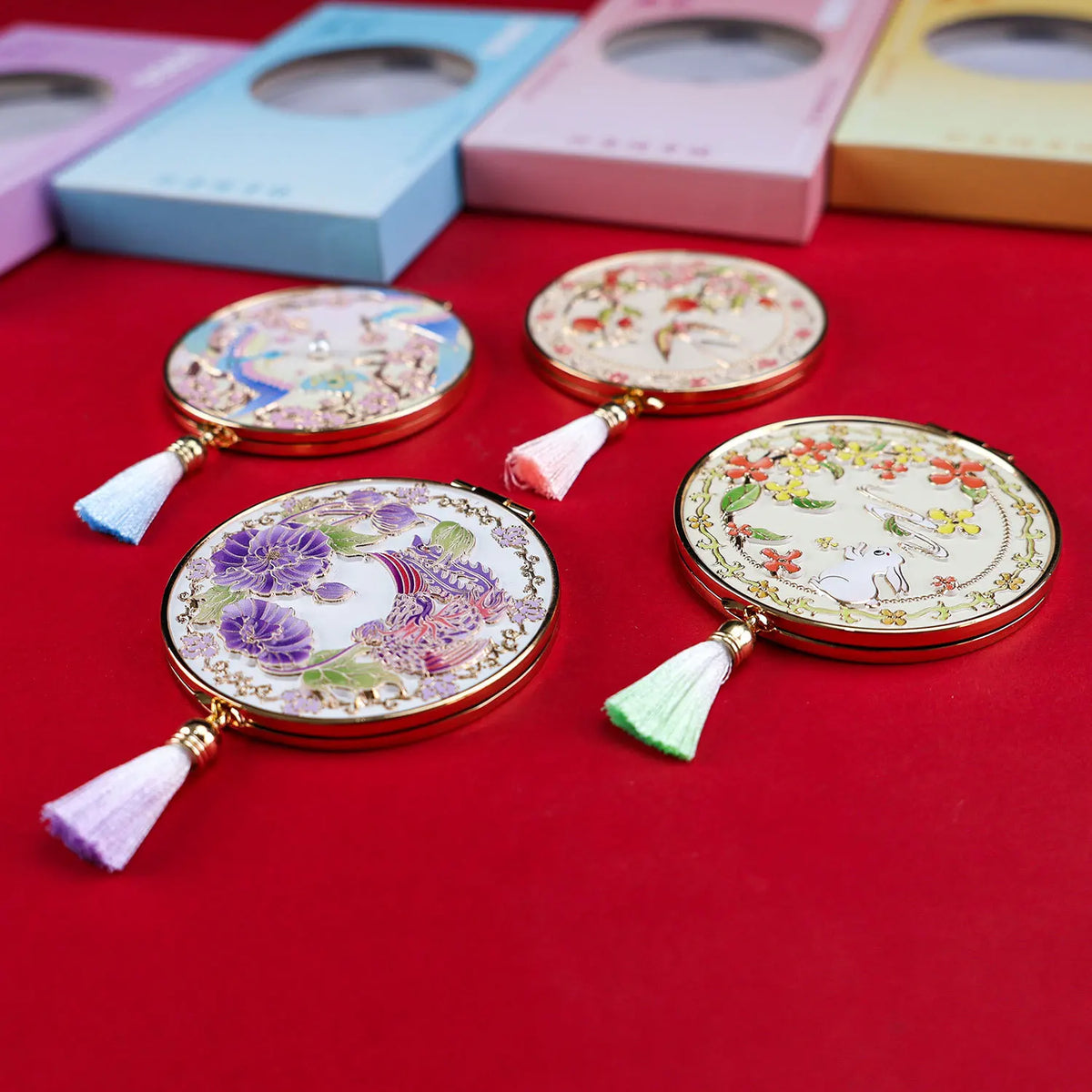 Folding Metal Compact Mirror with Tassel | Floral Gift Mirror Compact Vanity Mirror QXL