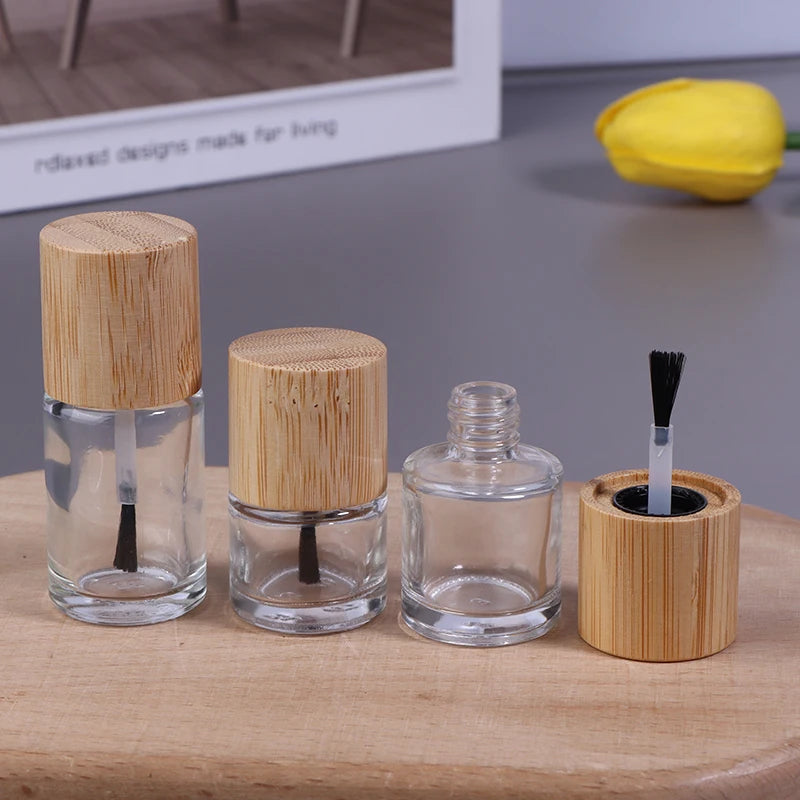 Glass Nail Oil Bottle Bamboo Lid | 5ml 10ml 15ml Refillable Nail Oil Bottle QXL