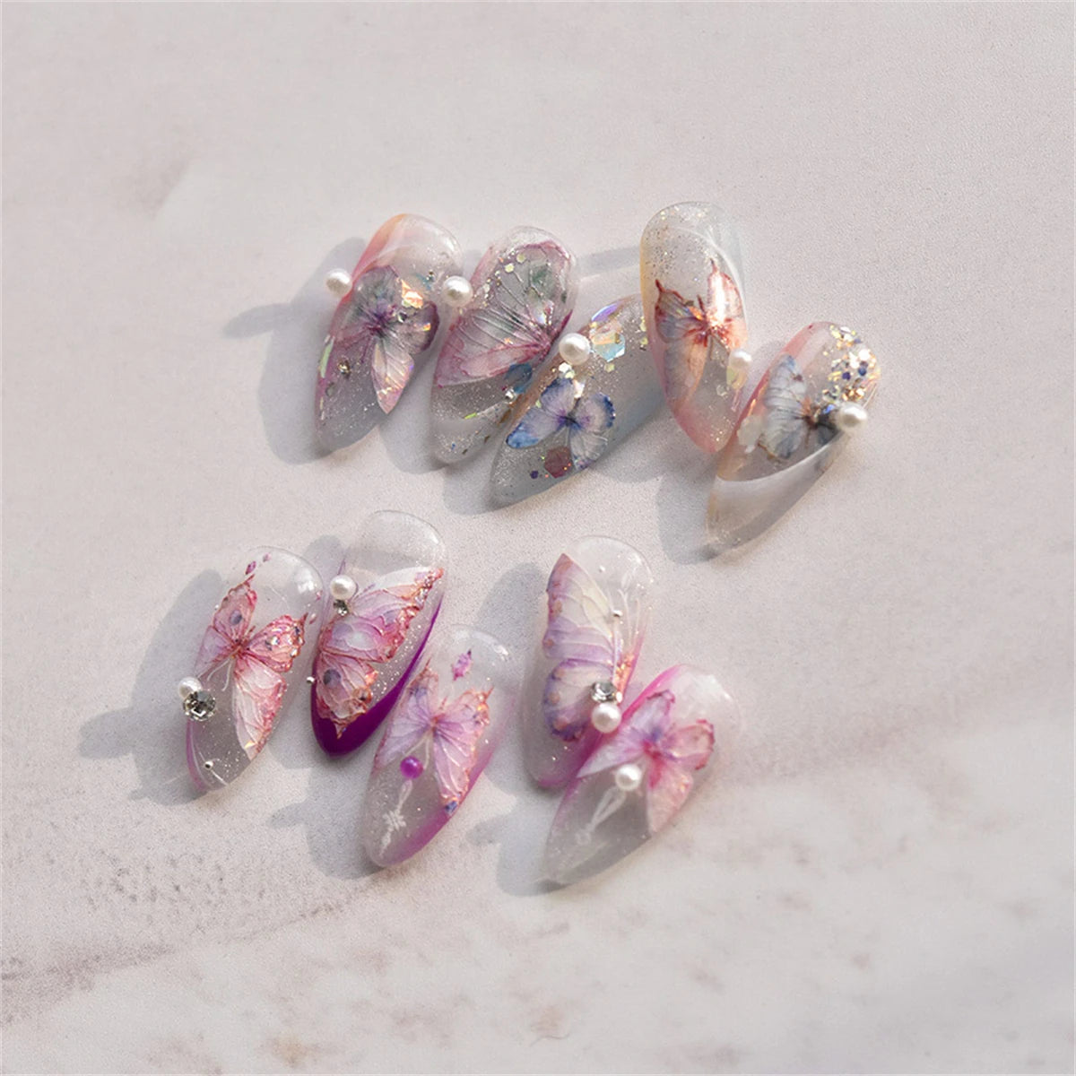5D Laser Butterfly Nail Stickers | Kawaii Pink Blue Decals Nail Art Stickers QXL