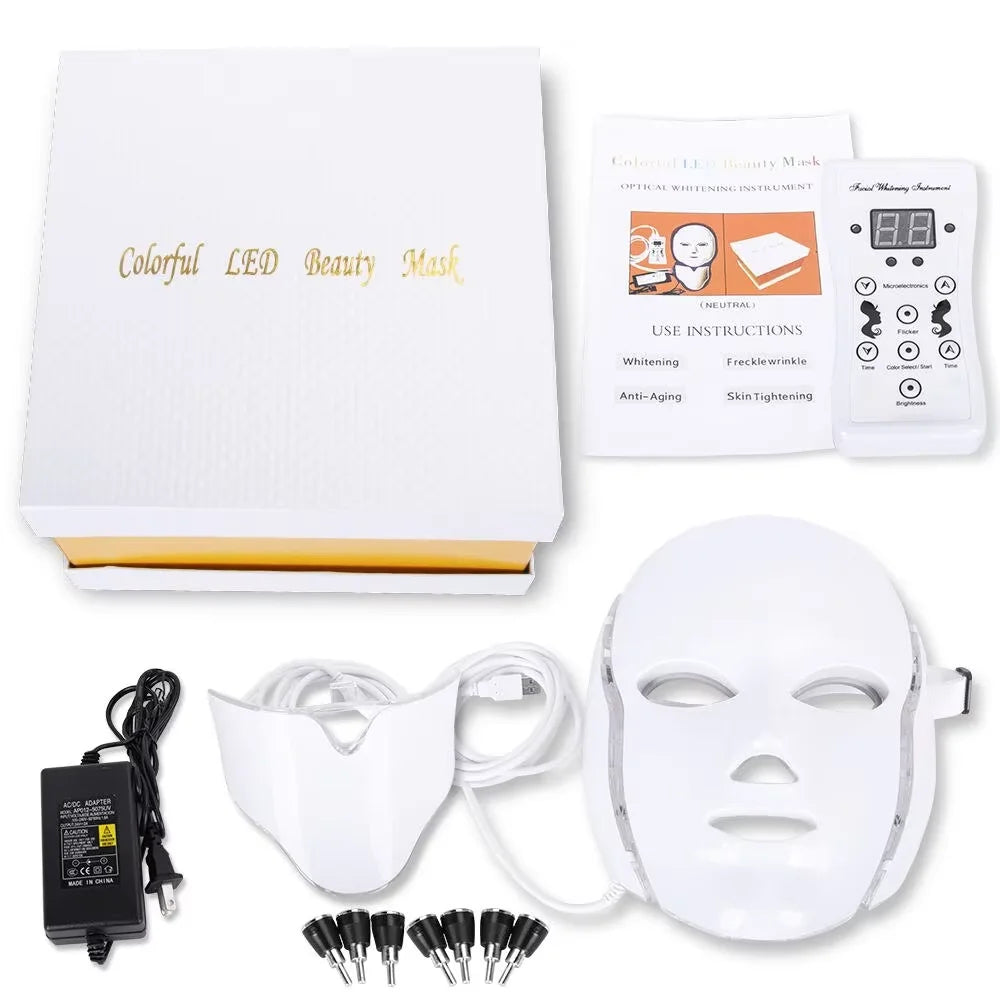 7-Color LED Light Therapy Face & Neck Mask | Skin Rejuvenation LED Therapy Face Mask QXL