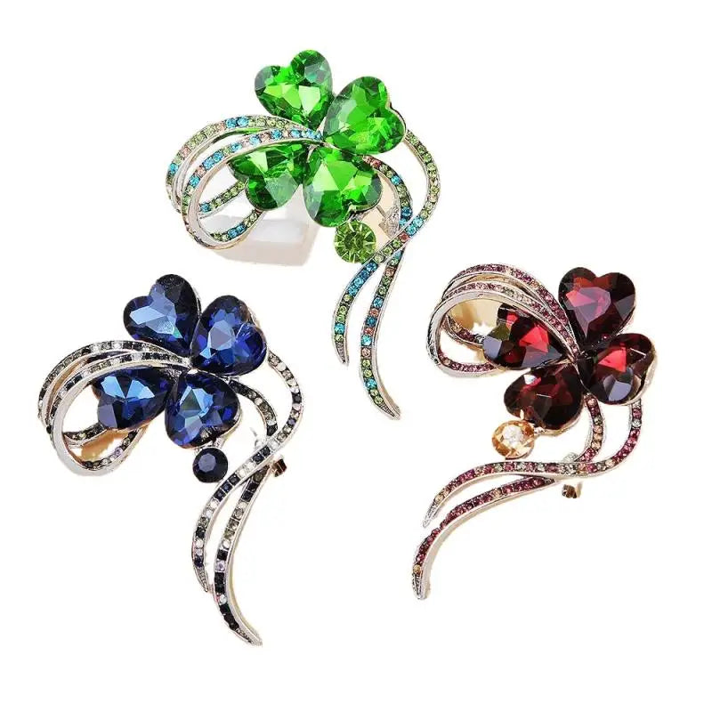 Rhinestone Crystal Four Leaf Clover Brooch for Women Fashion Brooch Pin QXL