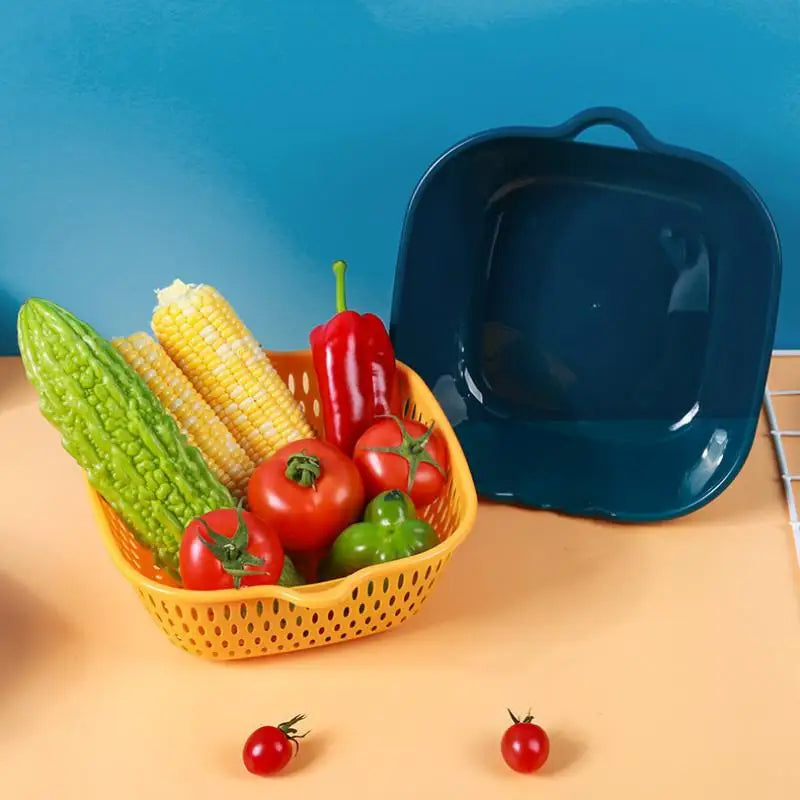 Double-Layer Kitchen Sink Colander & Drain Basket Set Kitchen Colander Set QXL
