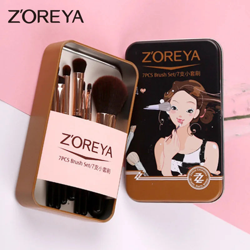 ZOREYA 7-Piece Mini Travel Makeup Brush Set with Tin Box Travel Makeup Brush Set QXL