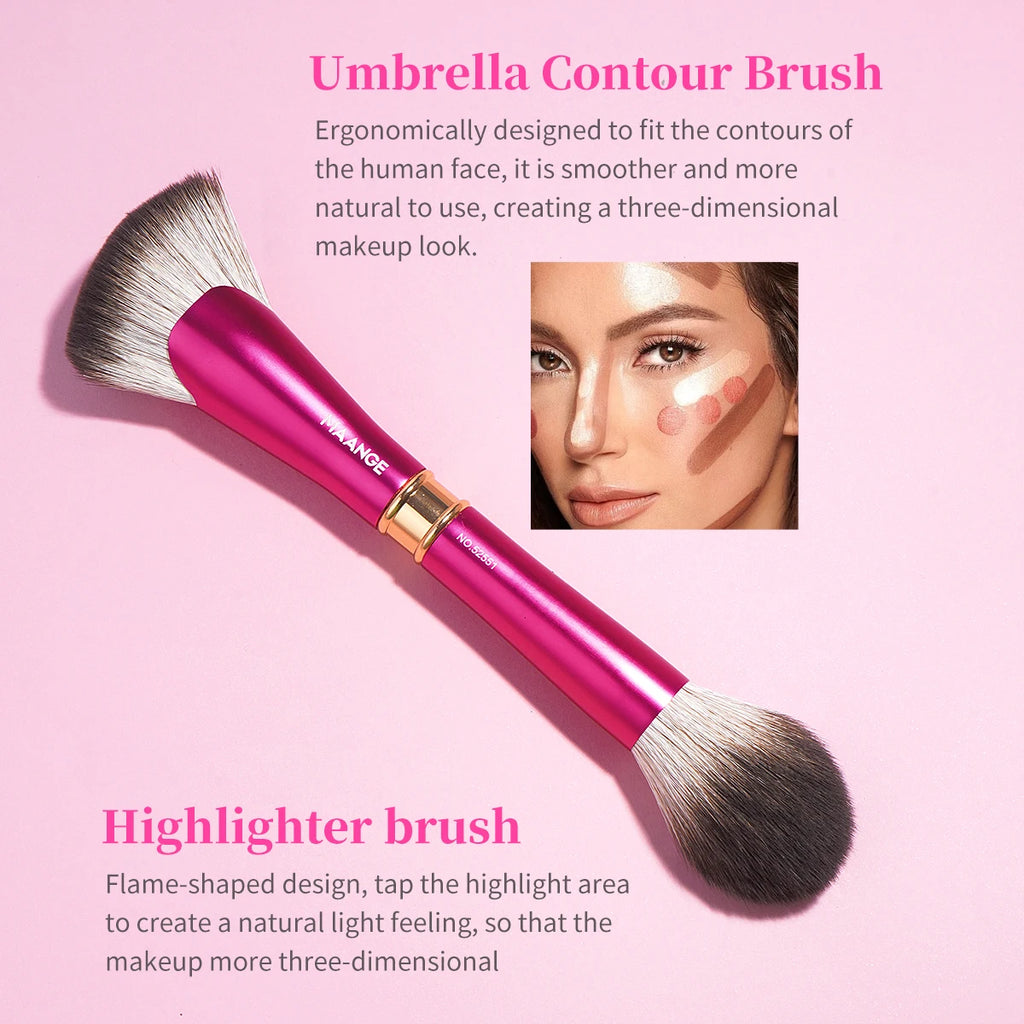 MAANGE Double-Ended Fan & Round Makeup Brush | Vegan Dual-Ended Makeup Brush QXL