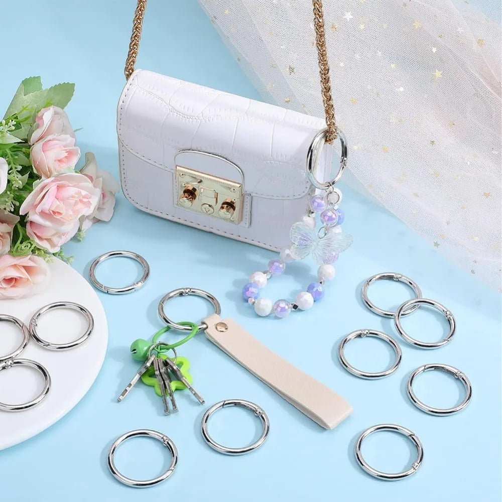 20-Pack 40mm Silver Carabiner Spring O-Ring Clips | Metal Alloy Carabiner Snap Rings QXL