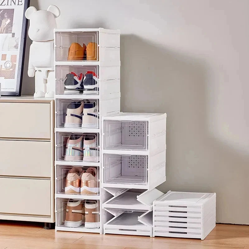 6-Layer Stackable Transparent Shoe Storage Box Organizer Shoe Storage Organizer QXL