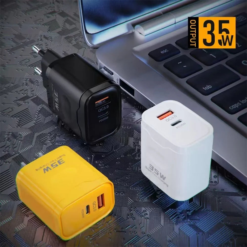 35W USB-C Fast Charger QC3.0 PD Wall Adapter EU US Plug USB-C Wall Charger QXL