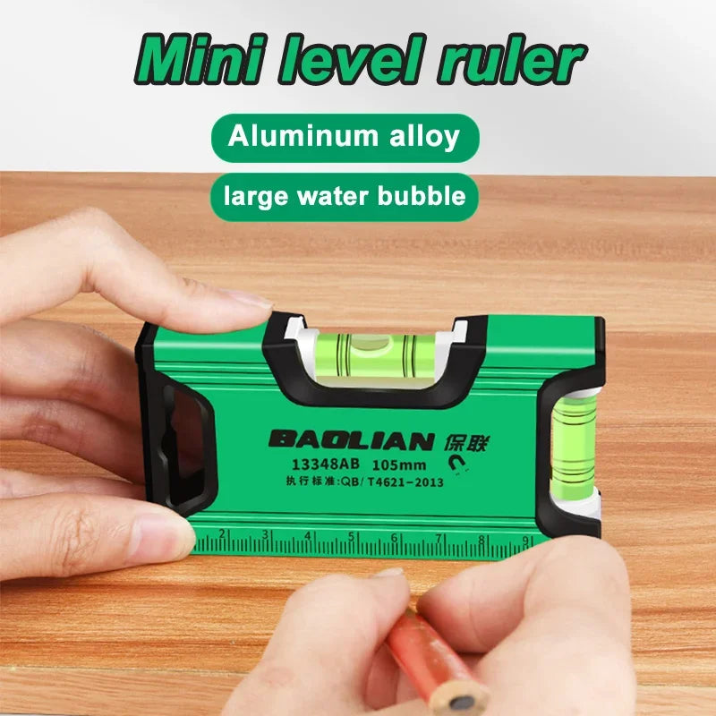 Mini Magnetic Bubble Level 100–200mm | Aluminum Pocket Level Magnetic Bubble Level QXL