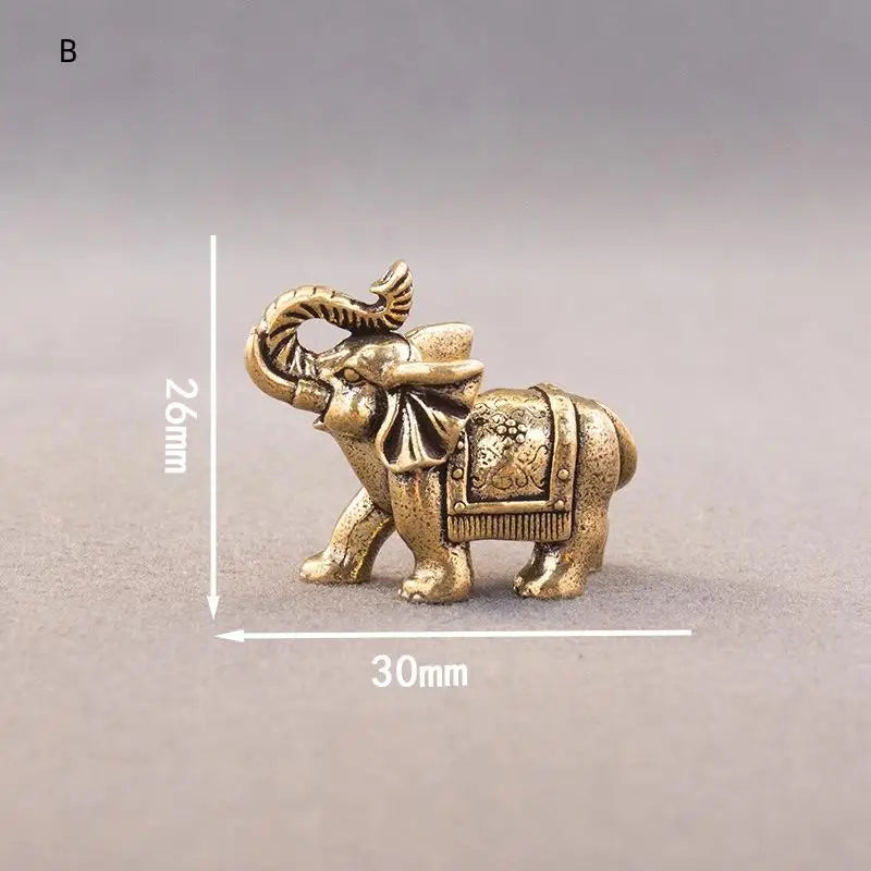 Brass Lucky Elephant Miniature Figurine | Antique Copper Statue Decorative Figurine QXL B