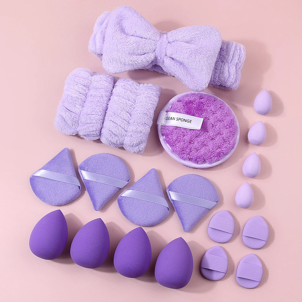20-Pc Purple Makeup Sponge & Skincare Tool Set | KOSSHOW Makeup Sponge Set QXL